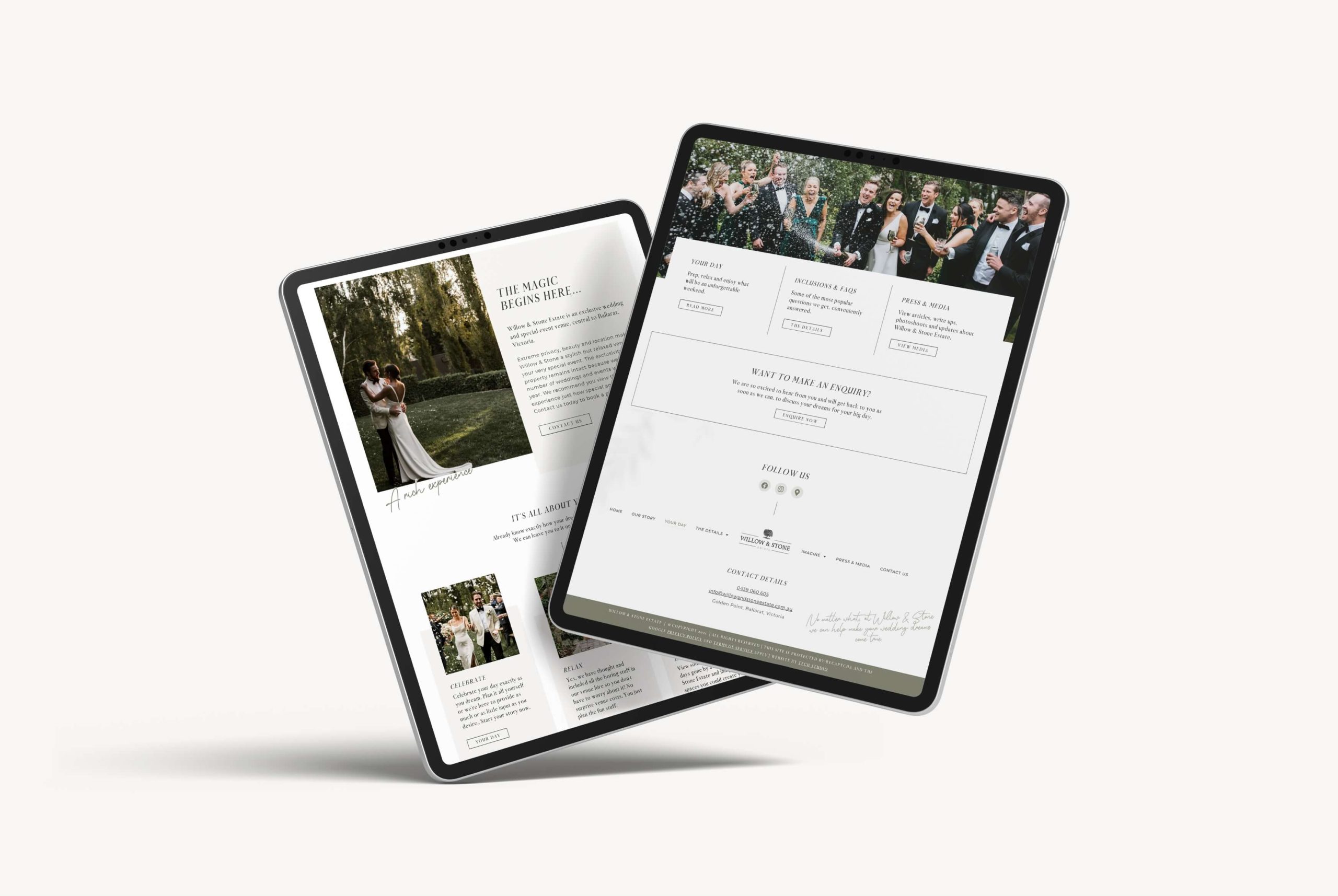 Willow and Stone Estate website on 2 tablet PCs